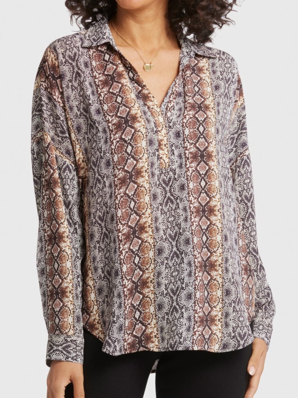 NYDJ Becky Python Print Long Sleeve Georgette Blouse Size PM